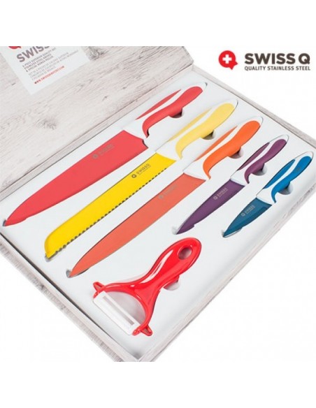 SET 6 FACAS REVESTIMENTO CERAMICO SWISS Q | Virtualvantagem | VRT.007.00079