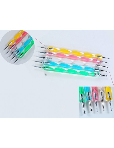 5 x Ponteiros com 10 pontas Diferentes Para Nail Art | Virtualvantagem |
