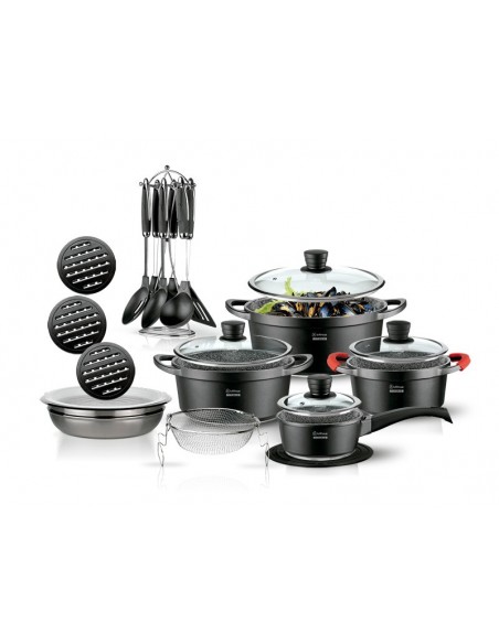 TREM COZINHA 27 PEÇAS ALUMINIO+TITANIO E FUNDO DE PEDRA | Virtualvantagem | VRT.007.00014