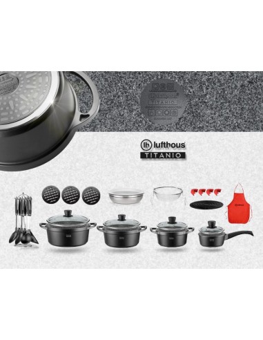 TREM COZINHA 27 PEÇAS ALUMINIO+TITANIO E FUNDO DE PEDRA | Virtualvantagem | VRT.007.00014