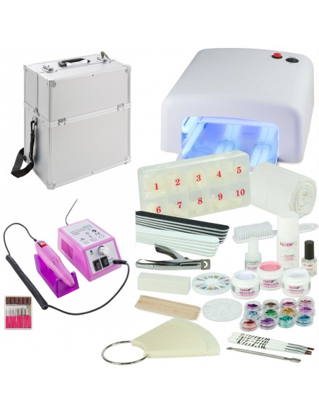 KIT  UNHAS DE GEL BRANCO + MALA CINZA +BROCA | Virtualvantagem |