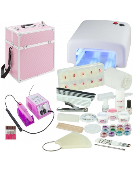 KIT UNHAS DE GEL BRANCO + MALA ROSA + BROCA | Virtualvantagem |