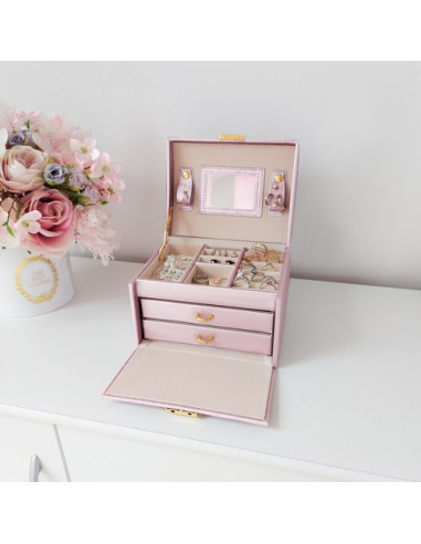 BAÚ  GUARDA JOIAS COM ESPELHO ROSA