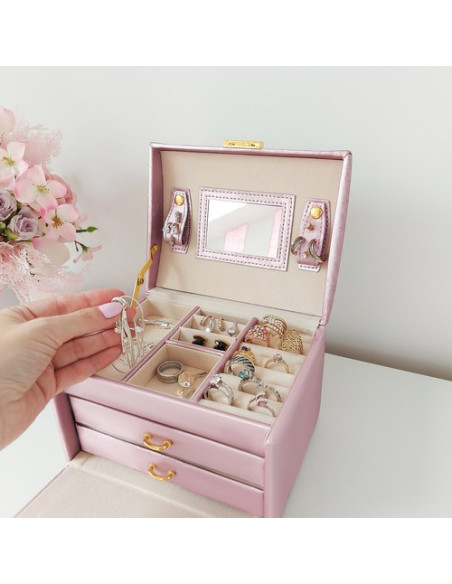 BAÚ  GUARDA JOIAS COM ESPELHO ROSA