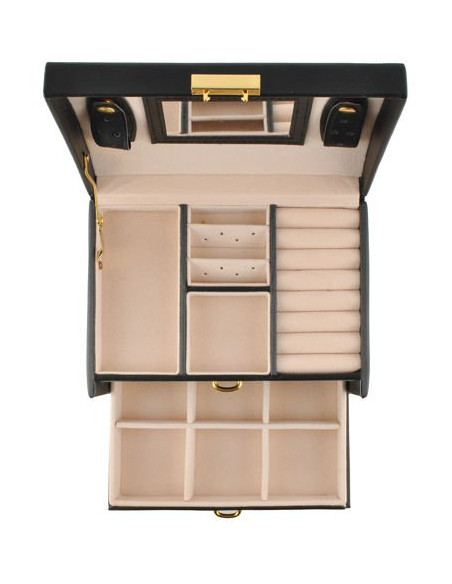 BAÚ GUARDA JOIAS COM ESPELHO PRETO