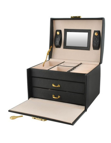 BAÚ GUARDA JOIAS COM ESPELHO PRETO